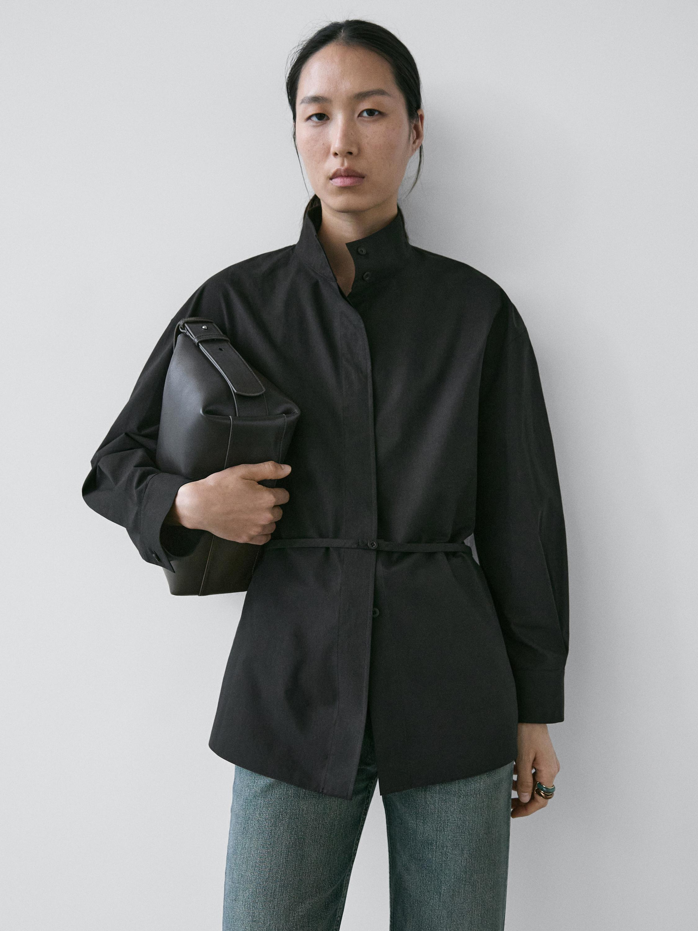 High neck shirt with strap detail